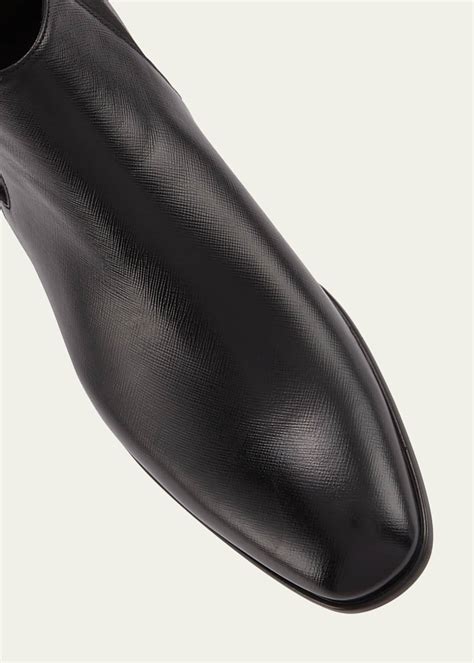 Prada Saffiano Leather Chelsea Boots 